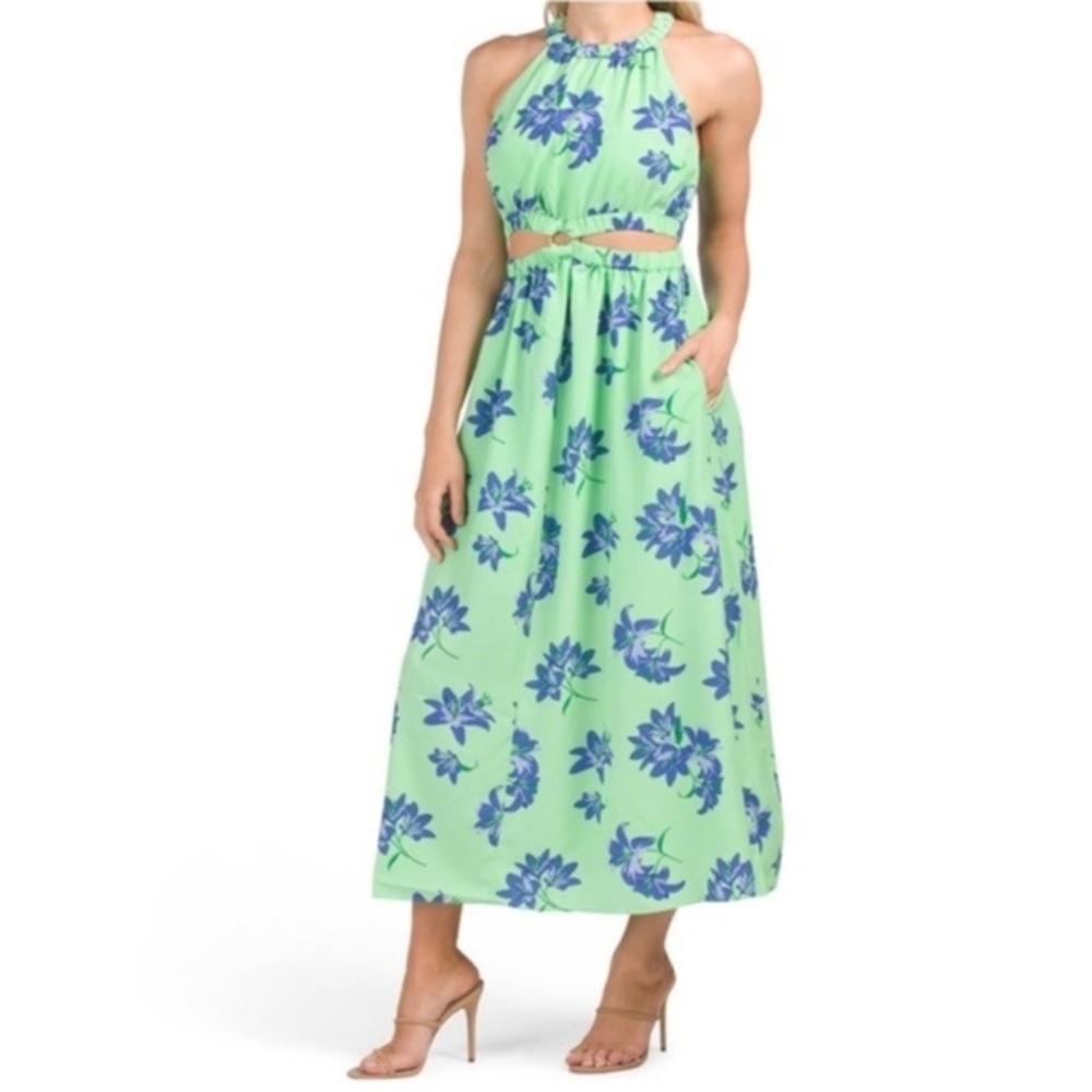 Likely Karrica Maxi‎ Dress Blue Floral Cut Out Print